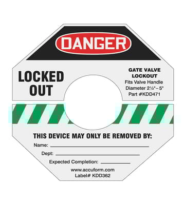 STOPOUT® "Danger - Locked Out" Gate Valve Lockout Label, Color-Coded, Fits Gate Vave 1" to 2.5", 1 Each