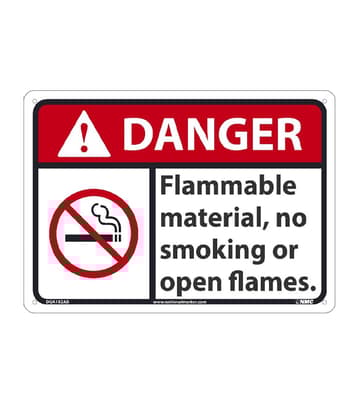 Danger, Flammable Material No Smoking or Open Flames Sign
