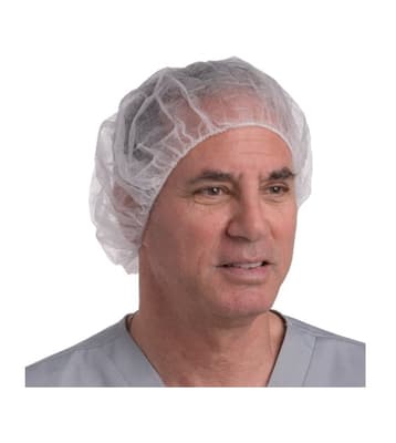 White Polypropylene Bouffant Cap, 24", 100/Bag; 10 Bags/Case