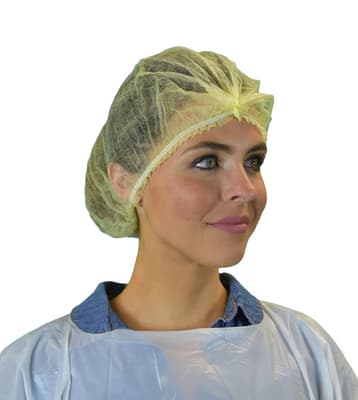 Disposable Pleated Bouffant Caps, Color-Coded, 100/Bag, 10 Bags/Case