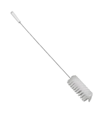 Vikan® Tube Brush with Flex Handle, White, 3" Dia x 36.25"L, Soft Polyester Bristles, Polypropylene Block, 1 Each