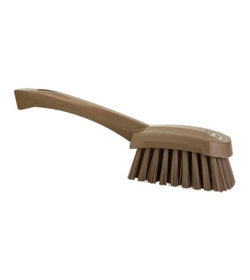 Vikan® Short Handle Hand Brush, Color-Coded, 2.8"W x 10.6"L, Stiff Polyester Bristles, Polypropylene Block, 1 Each