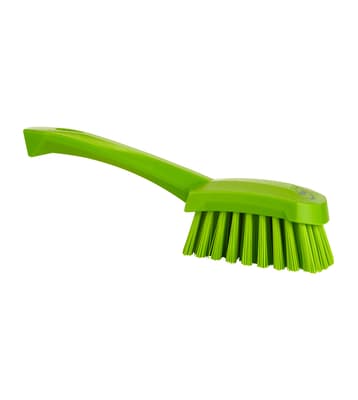 Vikan® Short Handle Hand Brush, Color-Coded, 2.8"W x 10.6"L, Stiff Polyester Bristles, Polypropylene Block, 1 Each