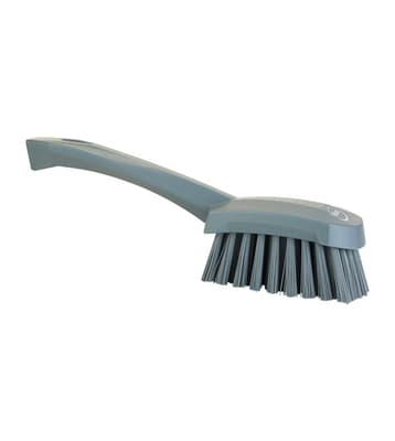 Vikan® Short Handle Hand Brush, Color-Coded, 2.8"W x 10.6"L, Stiff Polyester Bristles, Polypropylene Block, 1 Each