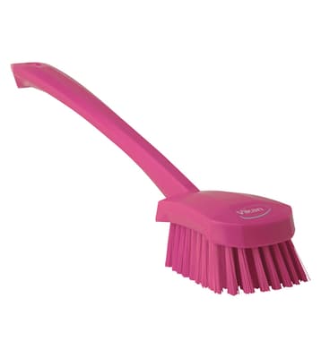 Vikan® Long Handle Hand Brush, Color-Coded, 2.8"W x 16.3"L, Stiff Polyester Bristles, Polypropylene Block, 1 Each