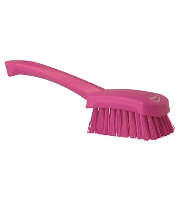 Vikan® Short Handle Hand Brush, Color-Coded, 2.8"W x 10.6"L, Stiff Polyester Bristles, Polypropylene Block, 1 Each