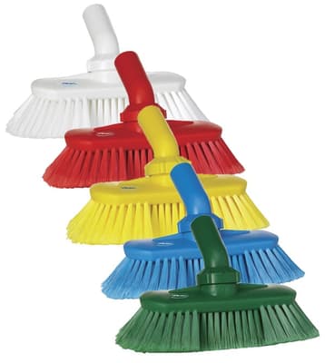 Vikan® Adjustable Angle Wall & Floor Brush, Color-Coded, 5.1"W x 9.4"L, Soft Polyester Bristles, Flagged, Polypropylene Block, 1 Each