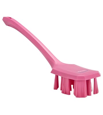Vikan® UST Long Handle Hand Brush, Color-Coded, 2.8"W x 15.6"L, Stiff Polyester Bristles, Polypropylene Block, 1 Each