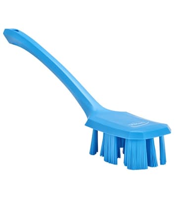 Vikan® UST Long Handle Hand Brush, Color-Coded, 2.8"W x 15.6"L, Stiff Polyester Bristles, Polypropylene Block, 1 Each