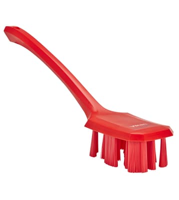Vikan® UST Long Handle Hand Brush, Color-Coded, 2.8"W x 15.6"L, Stiff Polyester Bristles, Polypropylene Block, 1 Each