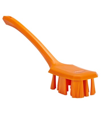 Vikan® UST Long Handle Hand Brush, Color-Coded, 2.8"W x 15.6"L, Stiff Polyester Bristles, Polypropylene Block, 1 Each