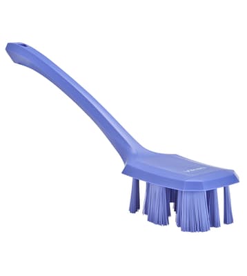 Vikan® UST Long Handle Hand Brush, Color-Coded, 2.8"W x 15.6"L, Stiff Polyester Bristles, Polypropylene Block, 1 Each