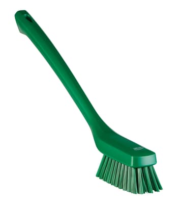Vikan® Narrow Head Long Handle Brush, Color-Coded, 1.8"W x 16.5"L, Stiff Polyester Bristles, Polypropylene Block, 1 Each