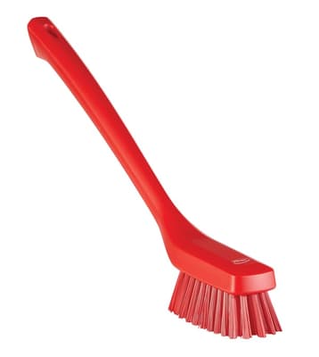 Vikan® Narrow Head Long Handle Brush, Color-Coded, 1.8"W x 16.5"L, Stiff Polyester Bristles, Polypropylene Block, 1 Each