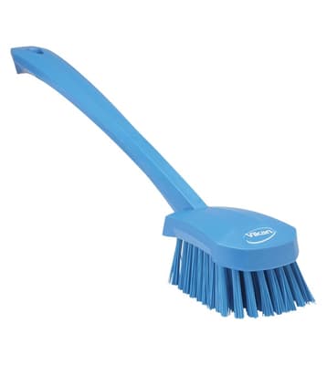 Vikan® Long Handle Hand Brush, Color-Coded, 2.8"W x 16.3"L, Stiff Polyester Bristles, Polypropylene Block, 1 Each