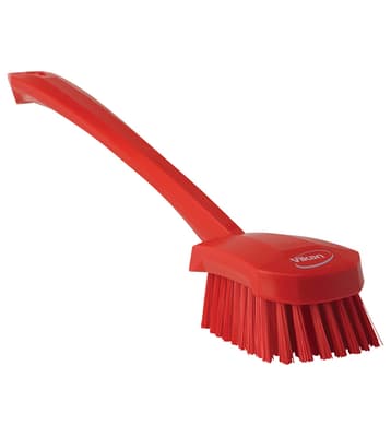 Vikan® Long Handle Hand Brush, Color-Coded, 2.8"W x 16.3"L, Stiff Polyester Bristles, Polypropylene Block, 1 Each