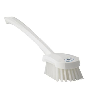 Vikan® Long Handle Hand Brush, Color-Coded, 2.8"W x 16.3"L, Stiff Polyester Bristles, Polypropylene Block, 1 Each