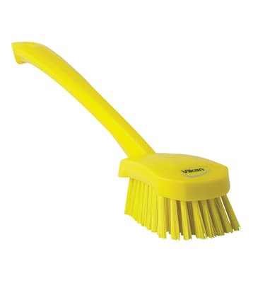 Vikan® Long Handle Hand Brush, Color-Coded, 2.8"W x 16.3"L, Stiff Polyester Bristles, Polypropylene Block, 1 Each
