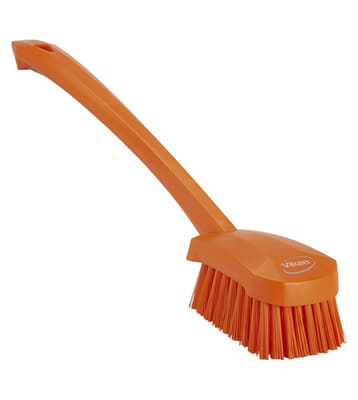 Vikan® Long Handle Hand Brush, Color-Coded, 2.8"W x 16.3"L, Stiff Polyester Bristles, Polypropylene Block, 1 Each