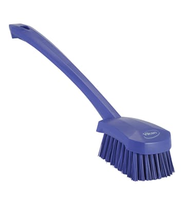 Vikan® Long Handle Hand Brush, Color-Coded, 2.8"W x 16.3"L, Stiff Polyester Bristles, Polypropylene Block, 1 Each
