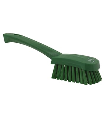 Vikan® Short Handle Hand Brush, Color-Coded, 2.8"W x 10.6"L, Stiff Polyester Bristles, Polypropylene Block, 1 Each