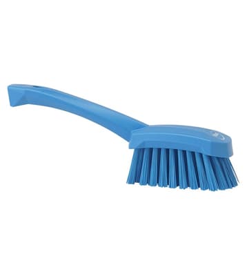 Vikan® Short Handle Hand Brush, Color-Coded, 2.8"W x 10.6"L, Stiff Polyester Bristles, Polypropylene Block, 1 Each