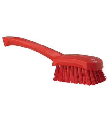 Vikan® Short Handle Hand Brush, Color-Coded, 2.8"W x 10.6"L, Stiff Polyester Bristles, Polypropylene Block, 1 Each