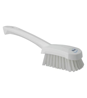 Vikan® Short Handle Hand Brush, Color-Coded, 2.8"W x 10.6"L, Stiff Polyester Bristles, Polypropylene Block, 1 Each
