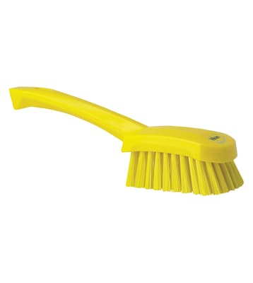 Vikan® Short Handle Hand Brush, Color-Coded, 2.8"W x 10.6"L, Stiff Polyester Bristles, Polypropylene Block, 1 Each