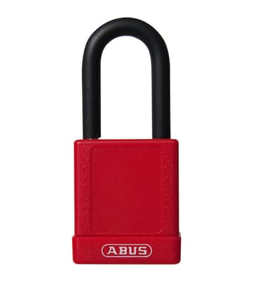 ABUS Plastic Covered Aluminum Core Padlock, Keyed Different, Color-Coded, 2" Body, 1/4" Dia Shackle, 1 Each