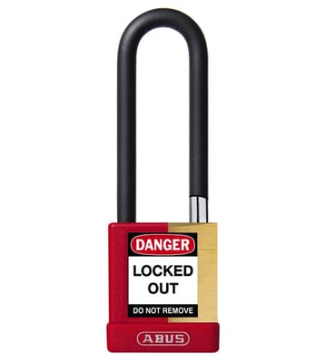 ABUS Plastic Covered Brass Core Padlock, Keyed Different, Color-Coded, 2" Body, 1/4" Dia Shackle, 1 Each