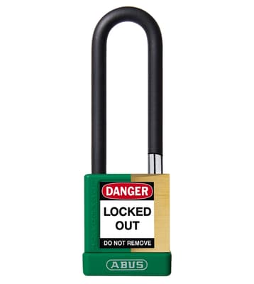 ABUS Plastic Covered Brass Core Padlock, Keyed Different, Color-Coded, 2" Body, 1/4" Dia Shackle, 1 Each