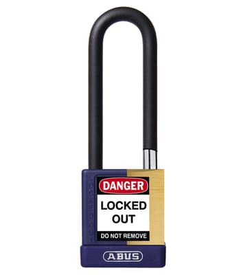 ABUS Plastic Covered Brass Core Padlock, Keyed Different, Color-Coded, 2" Body, 1/4" Dia Shackle, 1 Each