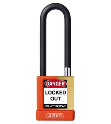 ABUS Plastic Covered Brass Core Padlock, Keyed Different, Color-Coded, 2" Body, 1/4" Dia Shackle, 1 Each