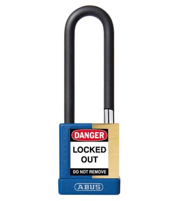ABUS Plastic Covered Brass Core Padlock, Keyed Different, Color-Coded, 2" Body, 1/4" Dia Shackle, 1 Each