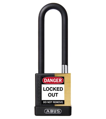 ABUS Plastic Covered Brass Core Padlock, Keyed Different, Color-Coded, 2" Body, 1/4" Dia Shackle, 1 Each