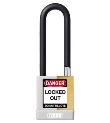ABUS Plastic Covered Brass Core Padlock, Keyed Different, Color-Coded, 2" Body, 1/4" Dia Shackle, 1 Each