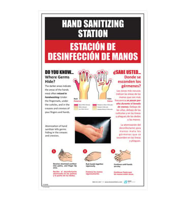 Hand Sanitizing Station Instructional Poster, Bilingual
