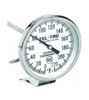 3IN DIAL THERMOMETER 0-220F/-10-100C 8IN STEM