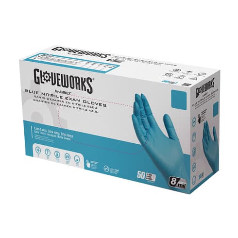 Gloveworks Nitrile Disposable Exam Gloves, Mil, Blue, Powder