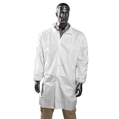 Keyguard® Disposable Lab Coats with Elastic Cuffs, White, Polypropylene, Snap Closure, 30/Case