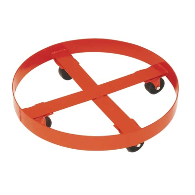 Round Drum Dolly with Polyolefin Casters for 55-Gallon Drum, 900-lb Capacity, Orange, Steel