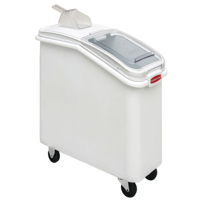 Rubbermaid® ProSave® 3600 Sloped Front Ingredient Bin with Casters, Sliding Lid, and 32-oz Scoop, 21-Gallon Capacity, White