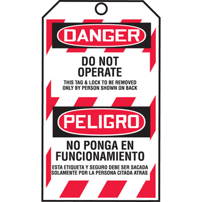 Bilingual Danger Do Not Operate Lockout Tags By-The-Roll