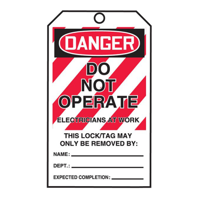 "Danger - Do Not Operate - Electricians At Work" Lockout Tags-By-The-Roll