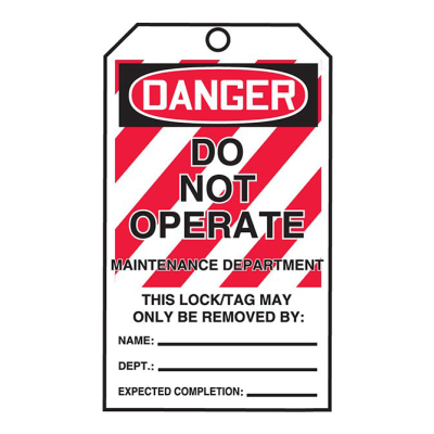 "Danger - Do Not Operate, Maintenance Department" Lockout Tags-By-The-Roll