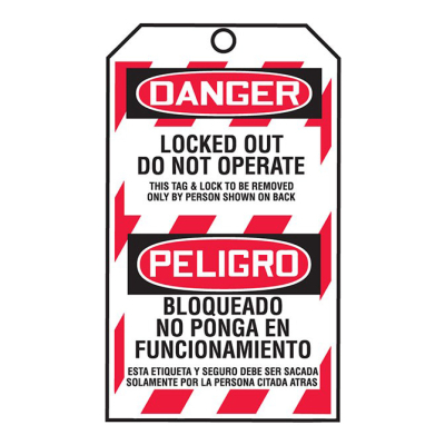Bilingual "Danger - Locked Out, Do Not Operate" Lockout Tags-By-The-Roll