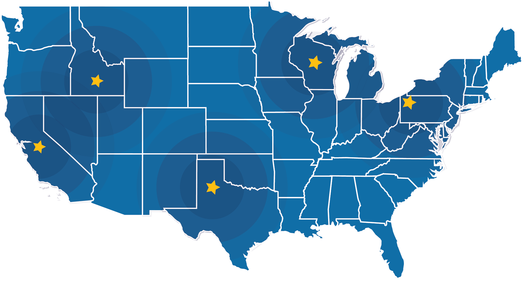 map of united states 5 distribution centers nationwide Nelson-Jameson