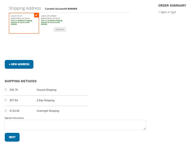 Checking out with an account, shipping information automatically appears