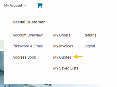 Saved quotes link in top navigation dropdown